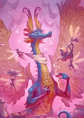 Dragon Enjoying a Tea Party