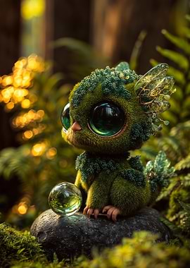 Green Forest Creature Holding Marble