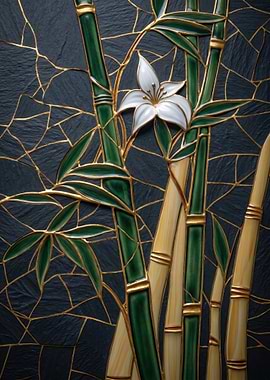 Bamboo and White Flower Mosaic