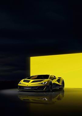 Yellow Lamborghini Centenario on a reflective surface
