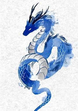 Blue Watercolor Dragon