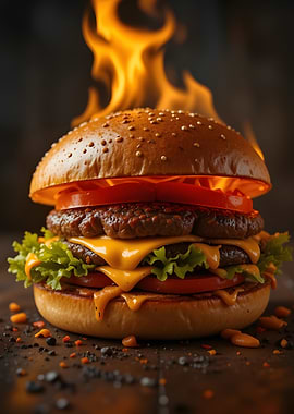 Flaming Double Cheeseburger