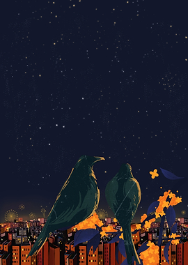 Two Birds Over a City at Night
