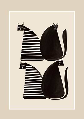 Minimalist Cats in Black and White