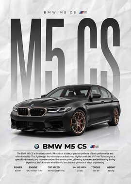 matte BMW M5 CS Supercar poster