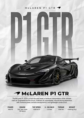 matt black McLaren P1 GTR Car Poster