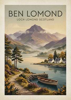 Ben Lomond Loch Lomond Scotland Vintage Poster