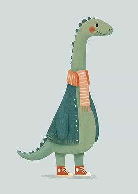Cute Dinosaur Wearing Scarf and Jacket