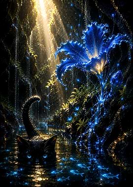 Black Cat in Magical Water