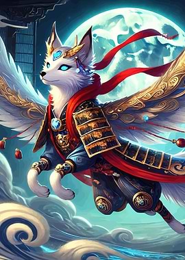 Mythical Fox Warrior in Flight