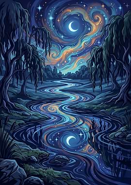 Moonlight River in Van Gogh Style