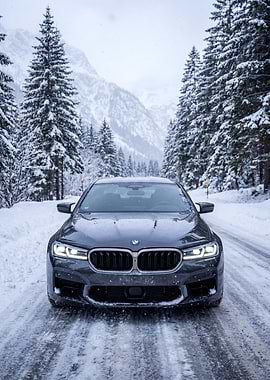 BMW M5 in Snowy Forest