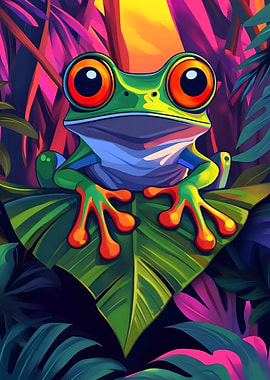Vibrant Frog in Tropical Jungle