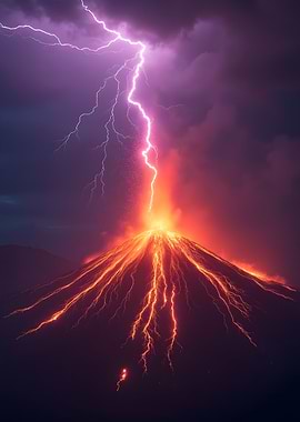 Volcano Erupting with Lightning