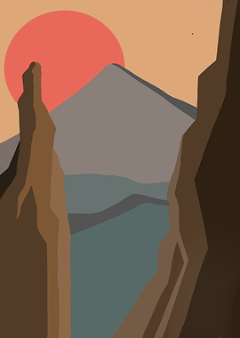 Minimalist Mountain Landscape with Sun