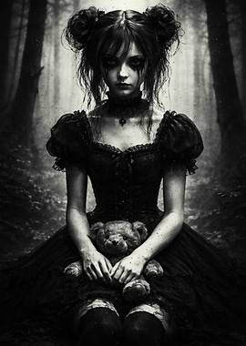 Gothic Girl with Teddy Bear