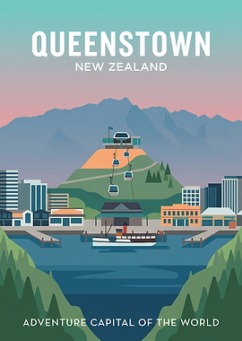 Queenstown New Zealand Travel Poster