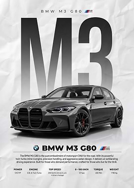 gray BMW M3 G80 Poster