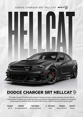 black Dodge Charger SRT Hellcat Poster