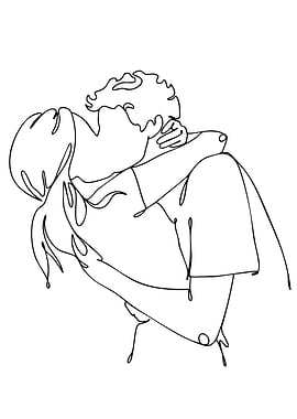 Couple's Embrace Line Art