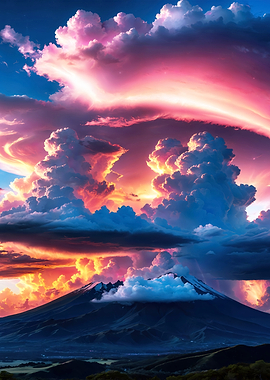 Dramatic Mountain Sunset with Fiery Clouds