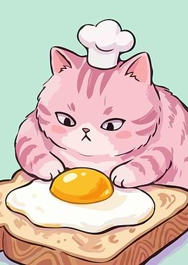 Chef Cat - Pink Kitten Egg Toast Breakfast