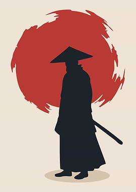 Samurai Silhouette Red Sun