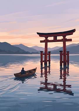 Lone Boat Near The Torii Gate