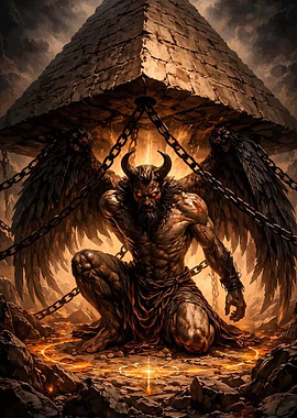 Demonic Figure Under Pyramid