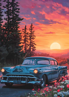 Classic Car at Sunset