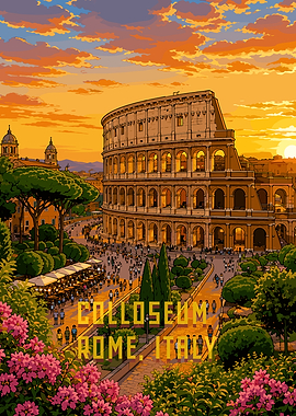 Colosseum Rome Italy Sunset cartoons