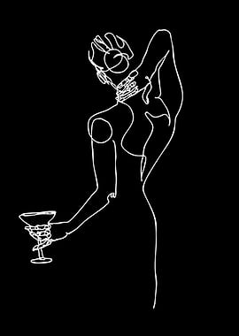 Minimalist Line Art of Woman with Cocktail