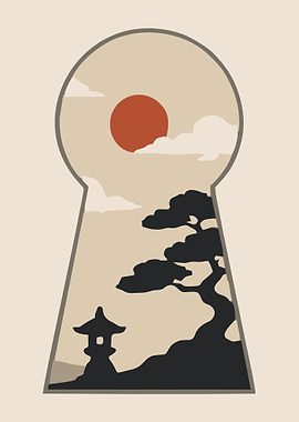 Keyhole View of Japanese Landscape