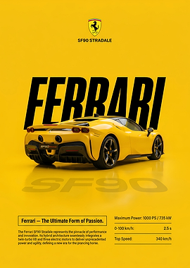 Ferrari SF90 Stradale Yellow Sports Car