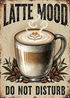 Latte Mood Do Not Disturb Retro Coffee Wall Art