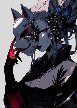 Anime Character with Fox Mask