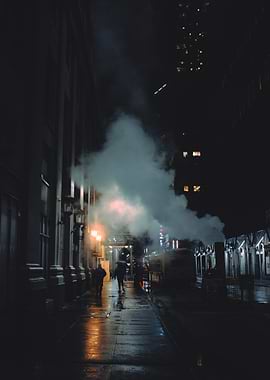 Steamy New York Street at Night