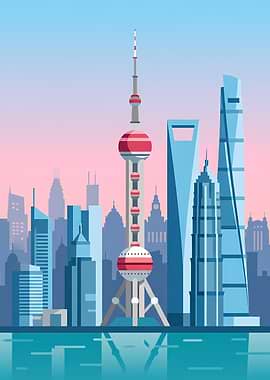 Shanghai Skyline at Sunset