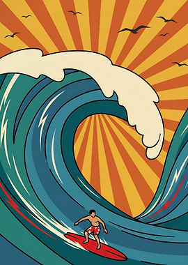 Surfer riding a giant wave