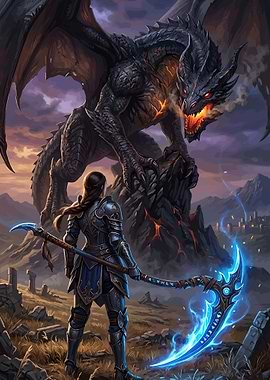 Warrior faces a dragon