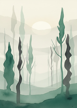 Misty Forest Landscape Painting