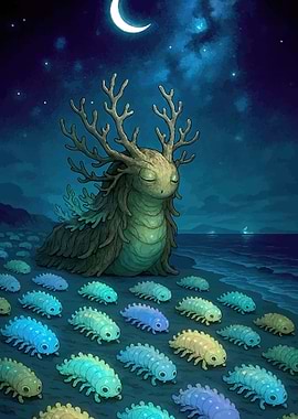 Mystical Creature and Bioluminescent Bugs