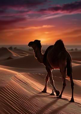 Camel in Desert Sunset