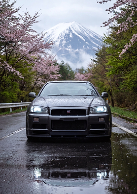 Nissan Skyline R34 with Mount Fuji