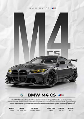 gray sport BMW M4 CS car poster