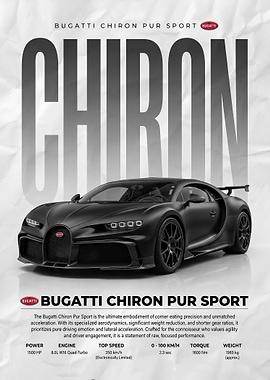 sattne black Bugatti Chiron Pur Car oster