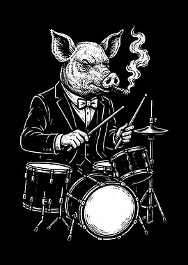 Pig Drummer Smoking Cigar