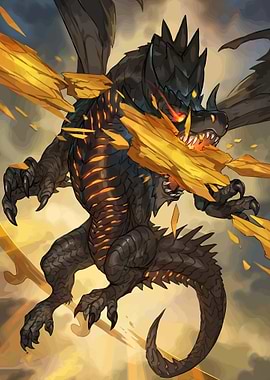 Fiery Black Dragon Attacking