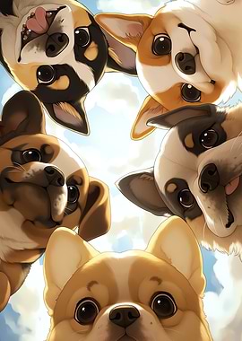 Puppy Squad Perspective - Cute Dog Friends Wall Art