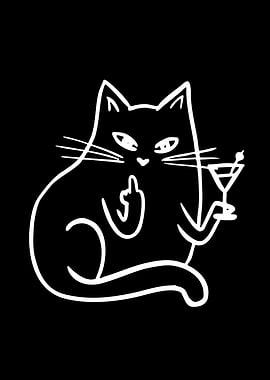Cat with Martini and Middle Finger